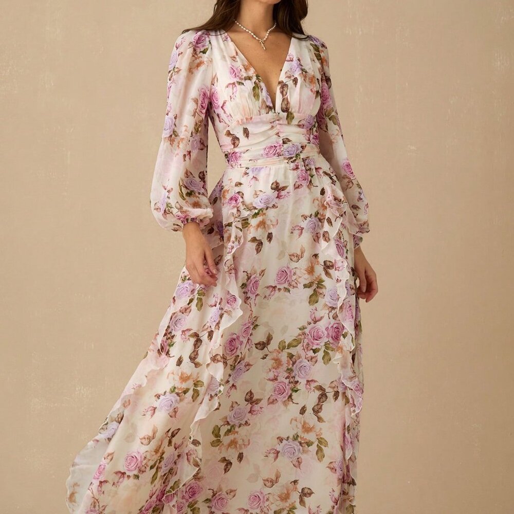 Pink Boho Women's Rose Print Maxi Dress - Picture 6 of 6